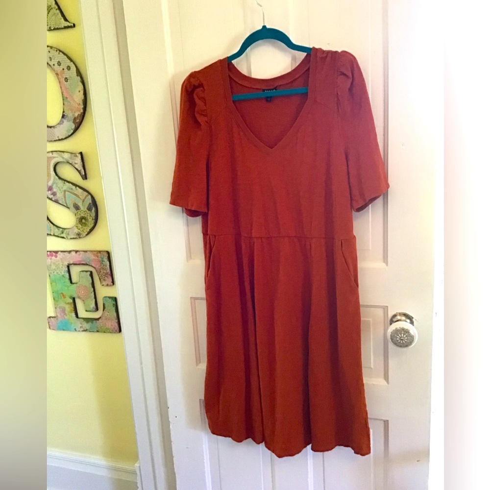 Torrid. Size 1X. NWOT Mini Slub Puff Sleeve Skater Dress. Deep Orange.